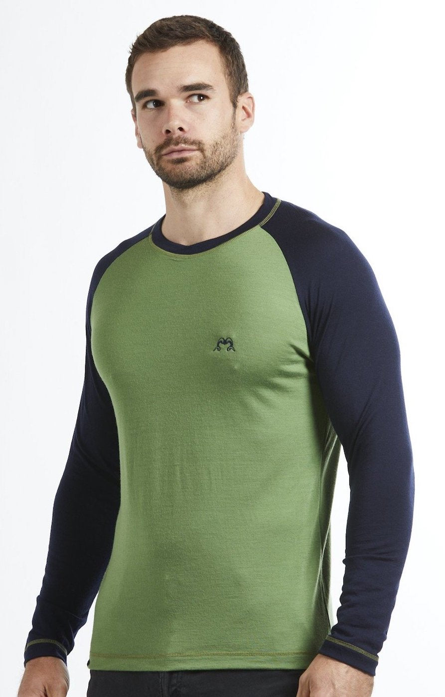 Long Sleeve Base Layer | Green &amp; Navy | True Fleece New Zealand