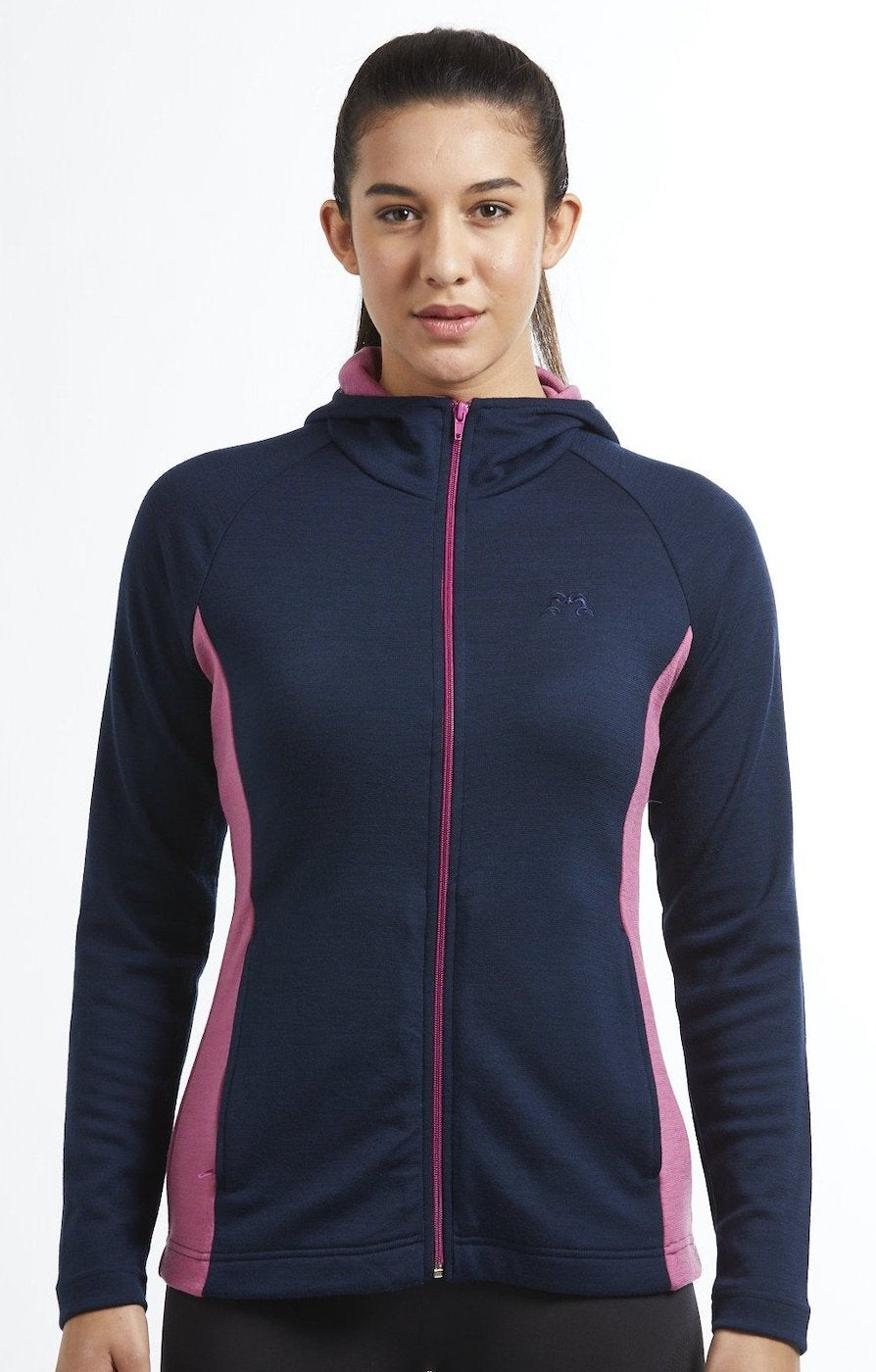 Akaroa Long Sleeve Zip Hoodie | Navy &amp; Orchid | True Fleece