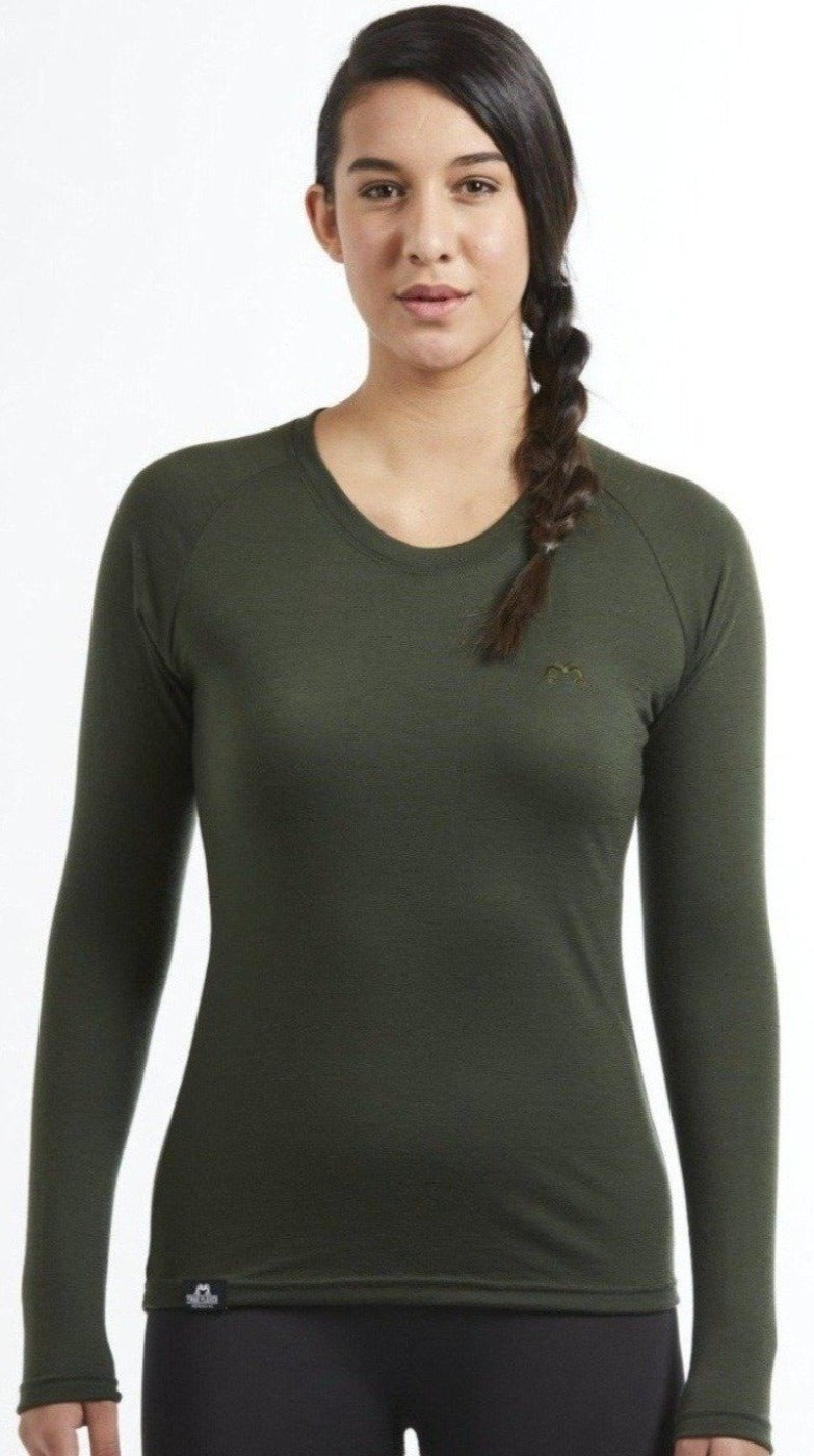 Womens merino wool thermal long sleeve base layerLong Sleeve Base Layer | Olive | True Fleece New Zealand