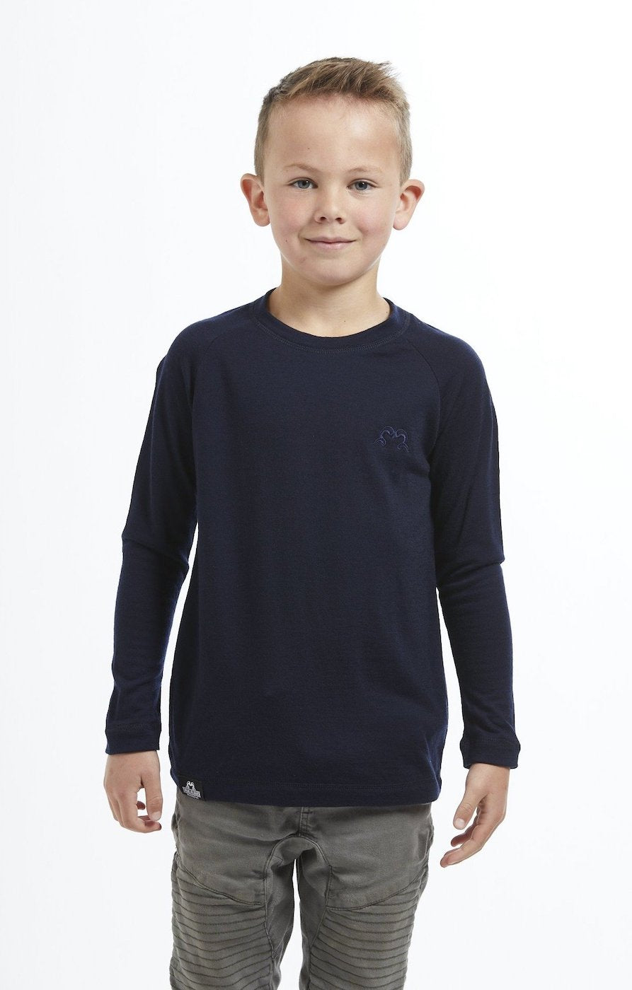 Kids Base Layer Top | Navy w coloured logo | True Fleece New Zealand