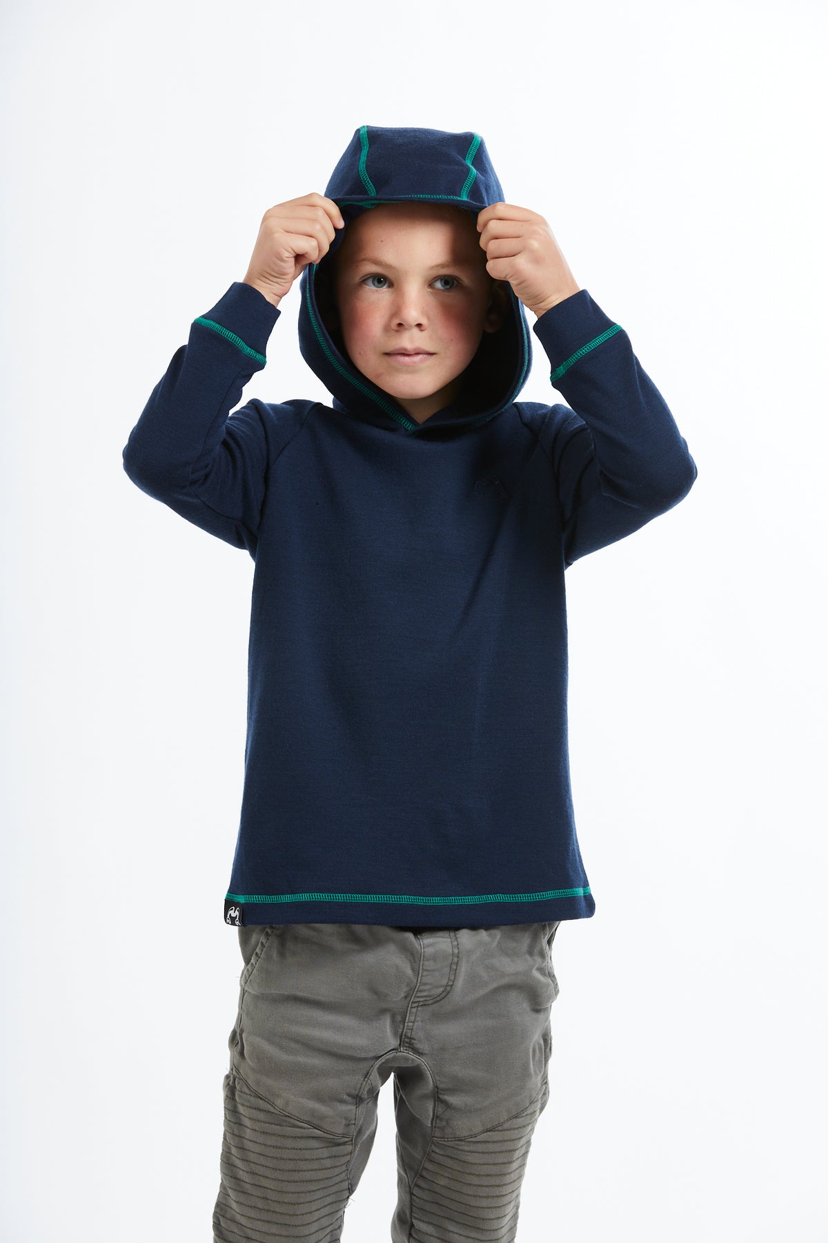 Kids Mackenzie Hoodie - Navy with coloured hood | True Fleece New Zealand