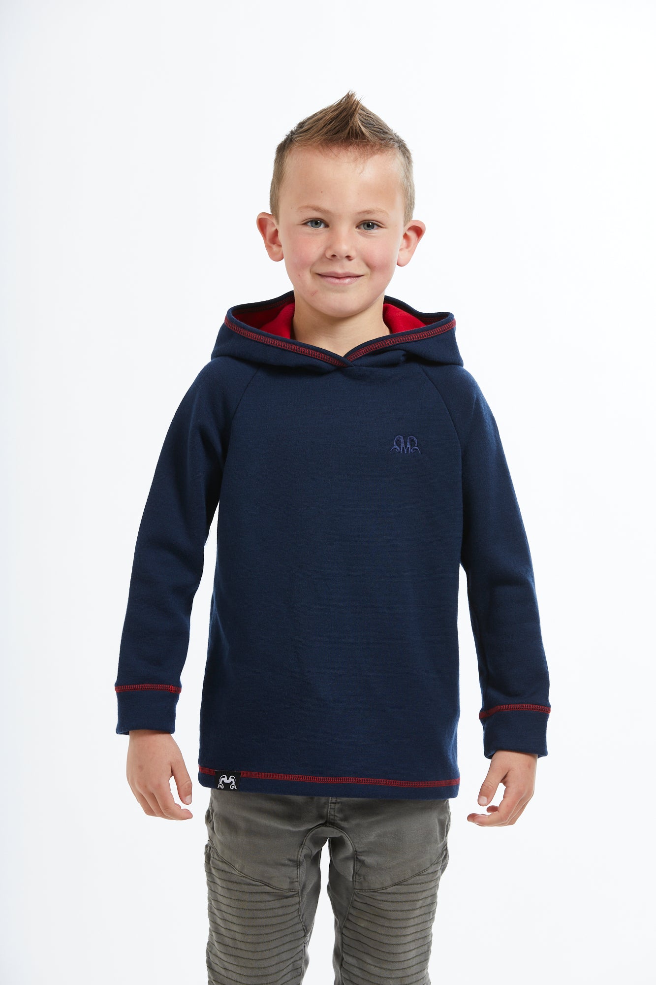 Kids Mackenzie Hoodie - Navy with coloured hood | True Fleece New Zealand