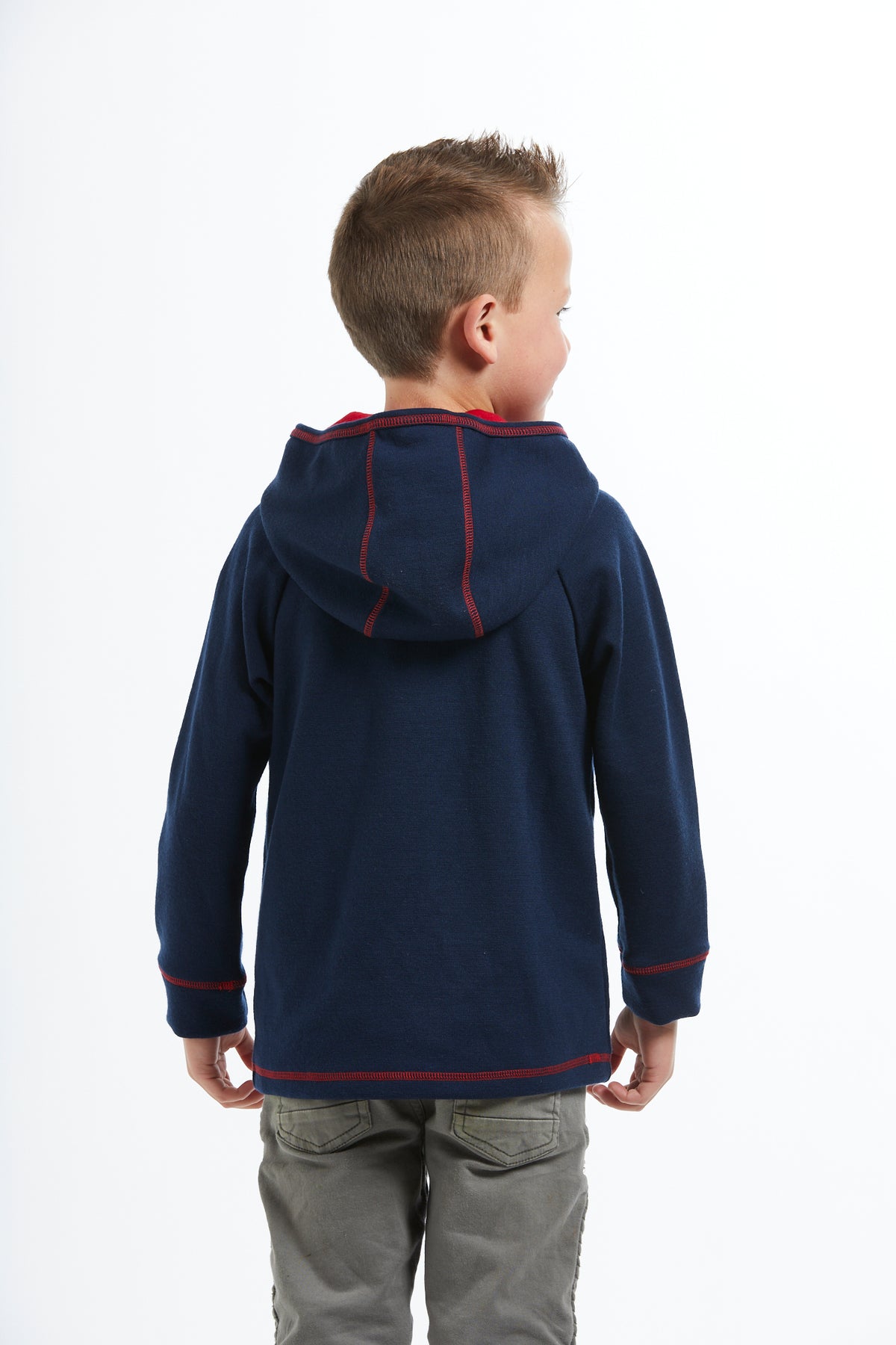 Kids Mackenzie Hoodie - Navy with coloured hood | True Fleece New Zealand