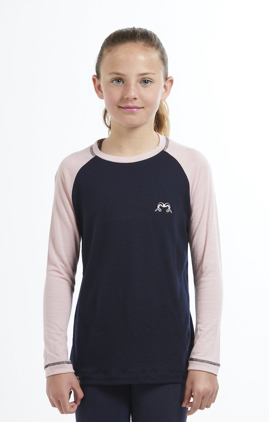 Kids Base Layer Top | Navy & Pink | True Fleece New Zealand