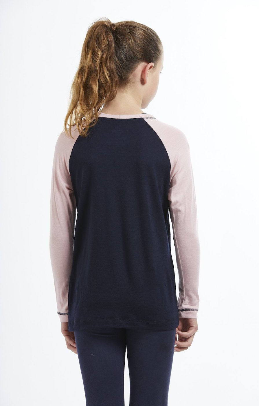 Kids Base Layer Top | Navy &amp; Pink | True Fleece New Zealand