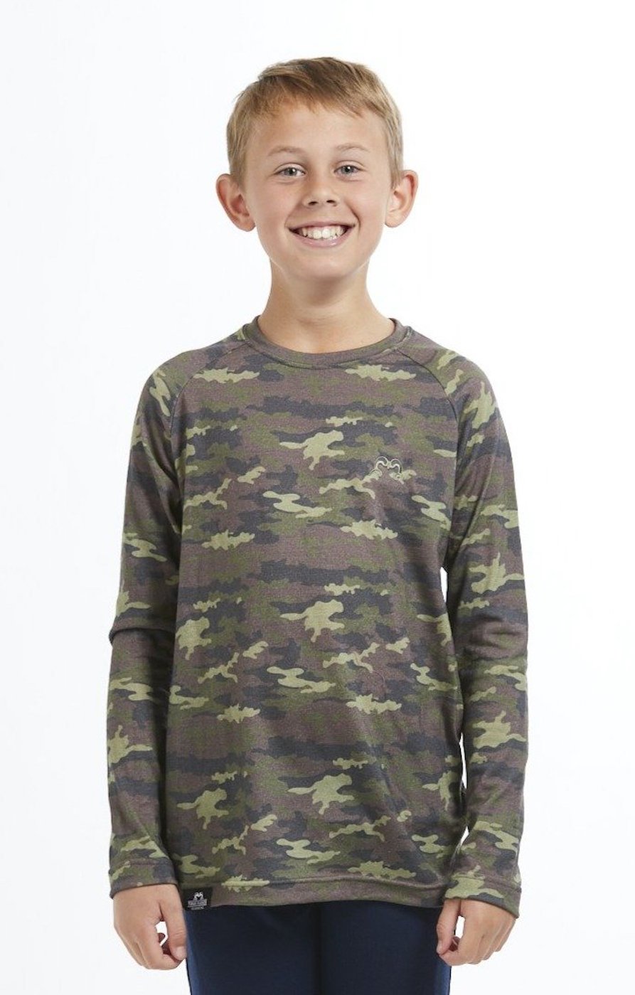 Kids Base Layer Top | Green camo | True Fleece New Zealand