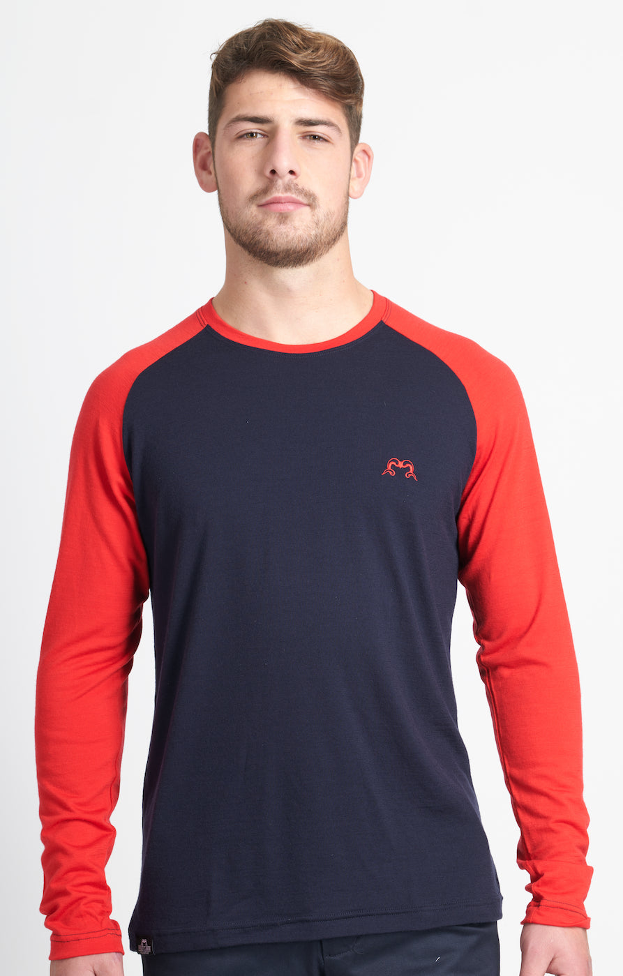 Long Sleeve Base Layer | Navy & Red | True Fleece New Zealand